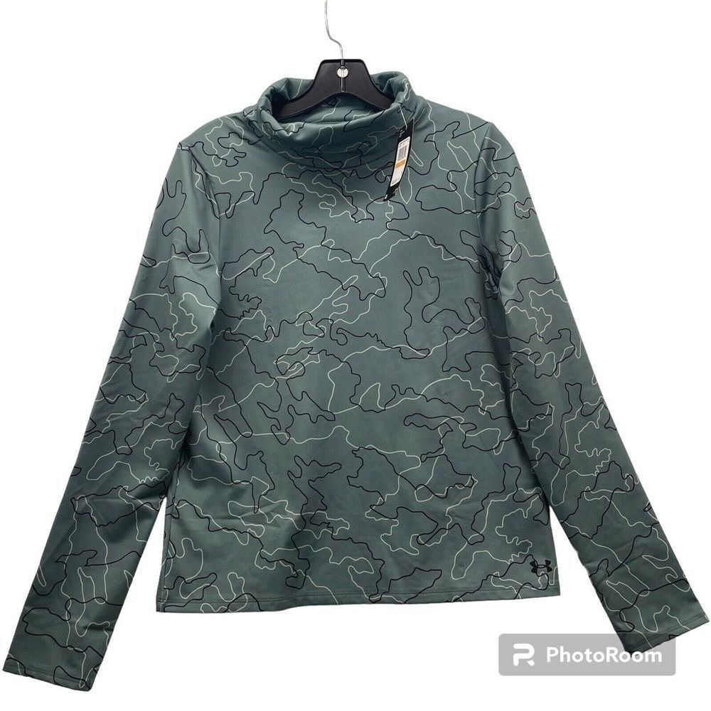 Under Armour Women Size‎ Small Long Sleeve Mock Neck Top Gray Camo Sweatshirts